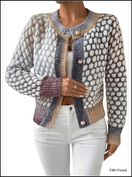Sweaters - Women's Button Up Cropped Cardigan Layering Fall Knit Tweed Sweater Jacket